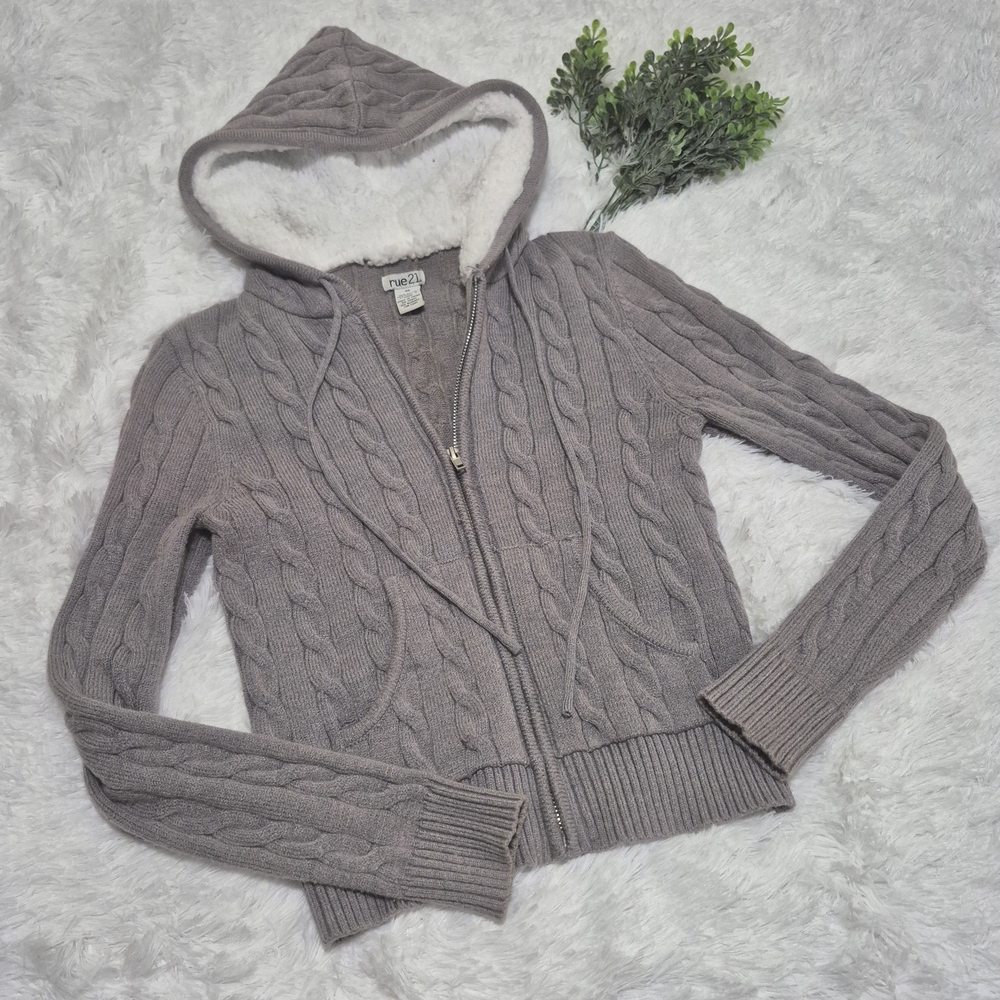 Rue21 Gray Cable Knit Cardigan with Hood XS